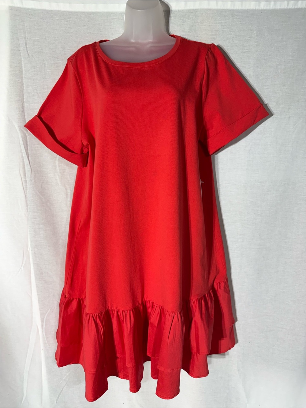Chico's Bright Red Short-Sleeve Ruffle Hem Dress Size XL